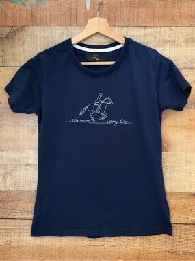 HKM Equestrian Tee Navy "Ride More Worry Less" Short Sleeve Top